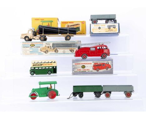 Dinky Toy Commercials, 25p/251 Aveling-Barford Diesel Roller, 290 Double Deck Bus, 955 Fire Engine, 551 Trailer Trade Box con