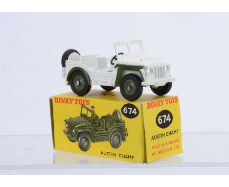 A Dinky Toys 674 'UN' United Nations Austin Champ, white body, green wheel arches and plastic hubs, in original late issue br
