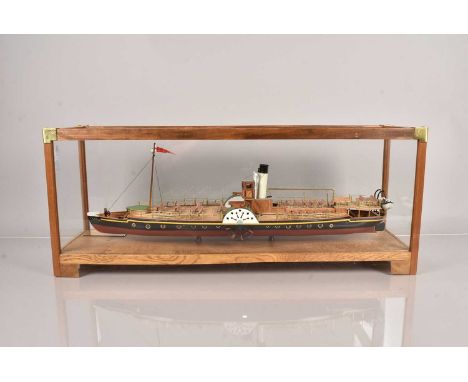 An excellent scratch built 1:48 Scale model of Paddle Steamer 'Kingswear Castle' presented in a glass/wood display case, cons