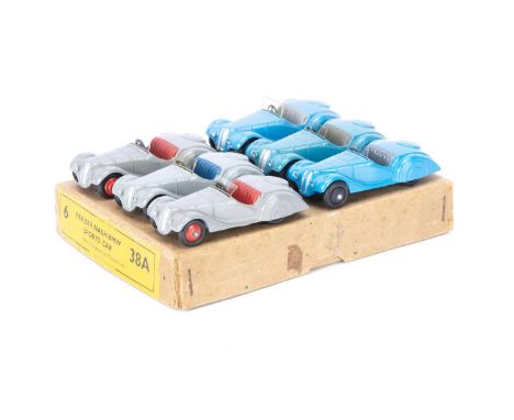 A Dinky Toys 38a Frazer Nash-BMW Sports Car Trade Box, containing six examples, first and second grey body, red seats and hub