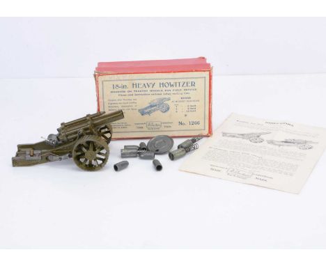 Britains pre WW2 version model 1266 18 inch Heavy Howitzer mounted on Tractor Wheels, VG with minor wear only, complete with 