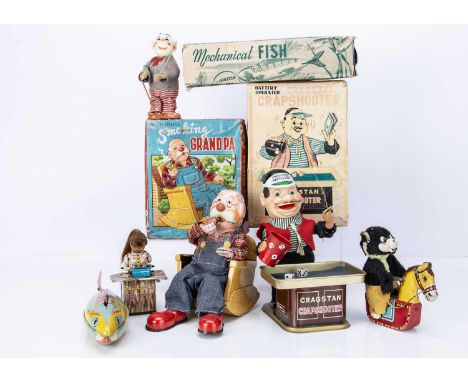 Battery-Operated & Clockwork Novelty Toys, Cragstan Crapshooter, Marusan Toys Smoking Grandpa, Welsotoys Mechanical Swimming 