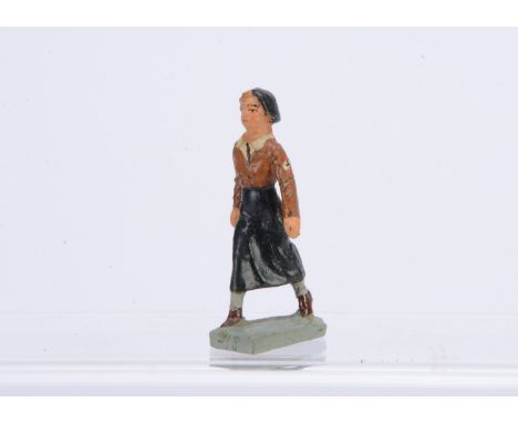 Lineol 70-75mm scale composition WW2 German BDM Madchen marching, VG, general wear commensurate with age,