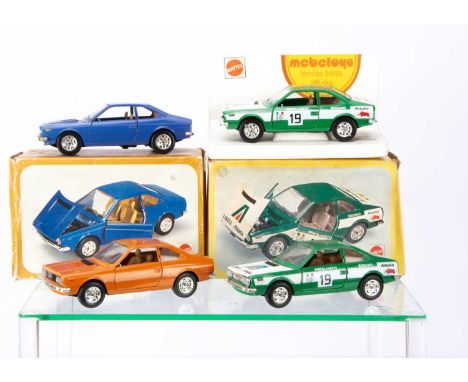 1970's Mattel Mebetoys 1:25 Lancia Beta Coupes, Art.8613 Lancia Beta Alitalia, Art.8582 Lancia Beta Coupe, orange body, in or