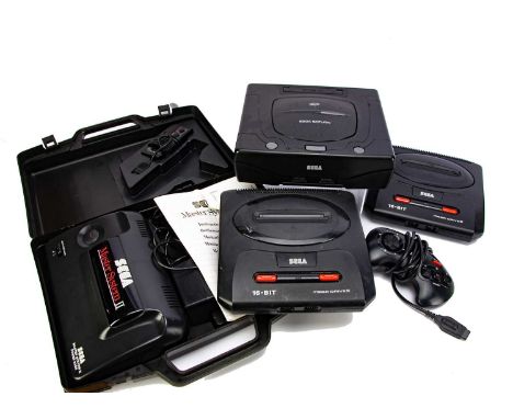 Sega Games Consoles & Accessories, Sega Mega Drive II (2), Sega Saturn, Sega Master System II in carry case with manual, one 