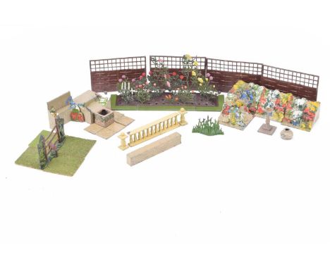 Britains lead My Garden range with accessories and flowers comprising rockery pieces (6), wooden blocks for terracing (3), fl