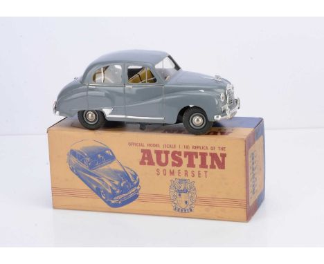 A Victory Models Electric 1:18 Scale Model Austin A40 Somerset, battery-operated with Mighty Midget motor, grey body, mustard