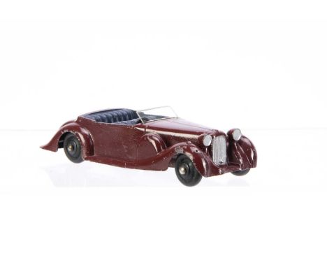 A Dinky Toys 38c Lagonda Sports Coupe, maroon body, dark blue seats, black hubs, silver edged windscreen, G