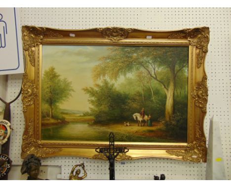 A gilt framed country scene, signed R Cavalla