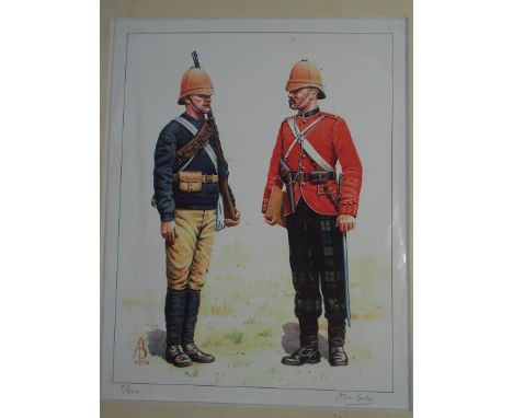 Alex Baker-A Mounted Limited Edition Print 2/200. Private and Officer, The Royal Scots (Lothian Regiment), Zululand c1888
