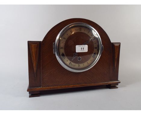 An Oak Art Deco Westminster Chime Mantle Clock.