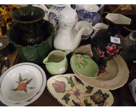 A Tray of China to Include Royal Worcester Evesham, Carlton Ware, Royal Doulton, Lausanne Coffee Pot, Pineapple Vase Etc.