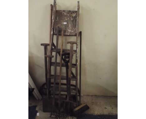 A Collection of Garden Tools and A Step Ladder.