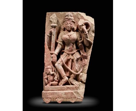 STATUE D'UNE DÉESSE EN GRÈS ROUGERAJASTHAN, IXE/XE SIÈCLE70.5 cm (27 3/4 in.) highFootnotes:A RED SANDSTONE FIGURE OF A GODDE