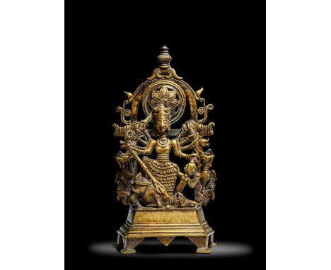 STATUETTE DE DURGA MAHISHASURAMARDINI EN LAITONINDE, HIMACHAL PRADESH, DÉBUT DU XIVE SIÈCLE25.3 cm (10 in.) highFootnotes:A B
