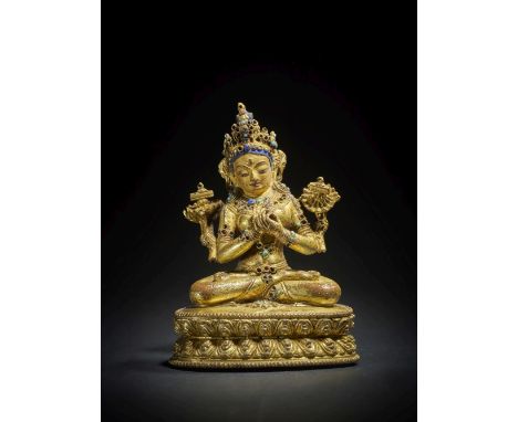 STATUETTE DE PRAJNAPARAMITA BLANCHE EN ALLIAGE DE CUIVRE DORÉKHASA MALLA, XIIIE/XIVE SIÈCLEHimalayan Art Resources item no. 4