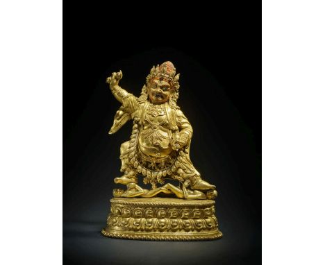 STATUETTE DE KRODHA VAJRAPANI EN ALLIAGE DE CUIVRE DORÉTIBET, XIVE SIÈCLEHimalayan Art Resources item no. 4818 21.3 cm (8 3/8