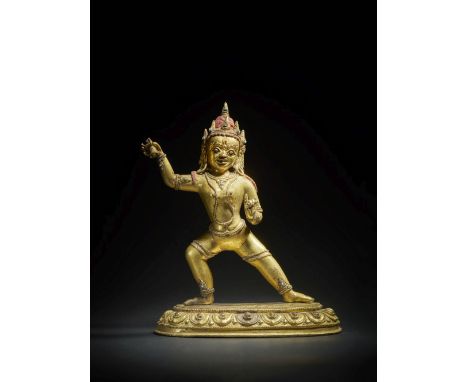 STATUETTE DE VAJRAGHANTA EN ALLIAGE DE CUIVRE DORÉTIBET, XVE/XVIE SIÈCLEHimalayan Art Resources item no. 4870 24.2 cm (9 1/2 