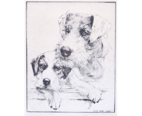 Edith Derry Willson, print of wire haired terriers. Signed and titled, 26cm x 20cm, framed and glazed. 