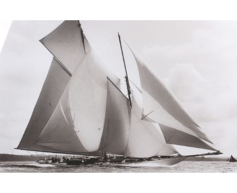 A large black and white print of a sailing boat 'Susanne 1910'. Framed, 85cm x 55cm
