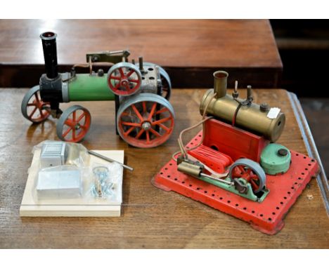 A Mamod steam traction engine and static engine to/w an Optitec Hot Air Motor kit (3) 
