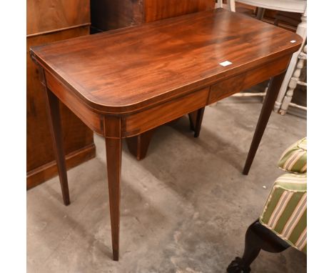 A 19th century mahogany folding card table with baize lining and tapering square supports, 92 x 45 x 72 cm high 
