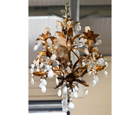 An Italian style gilt metal foliate electrolier with facetted glass drops to/w a Thorn adjustable pendant light fitting a/f (