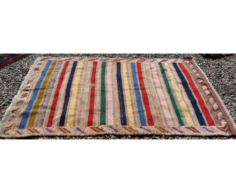 A vintage multi-coloured strip design Kilim, 220 x 130cm 