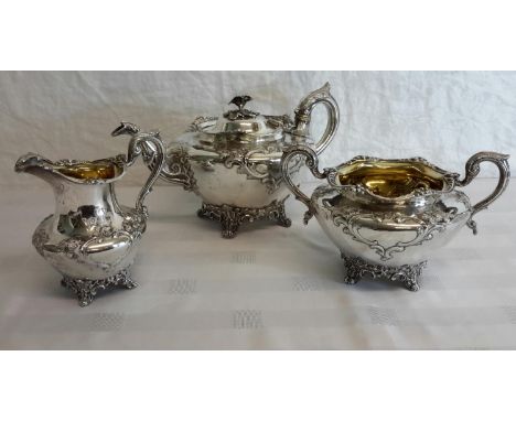 A 3 piece early Victorian Edinburgh silver tea service by James Howden & Co, dated 1837 
