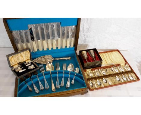 A canteen of EP cutlery, mother of pearl & EP spoon set & 2 EP goblets