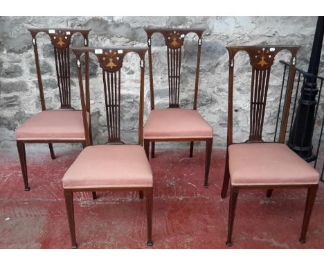4 Edwardian high back chairs with mother of pearl inlays 