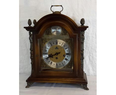 Tempus Fugite 3 hole mantle clock with key. 43cm in height.
