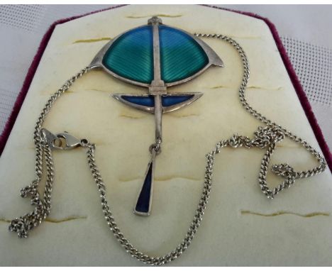 Pat Cheney silver & enamel pendant with chain