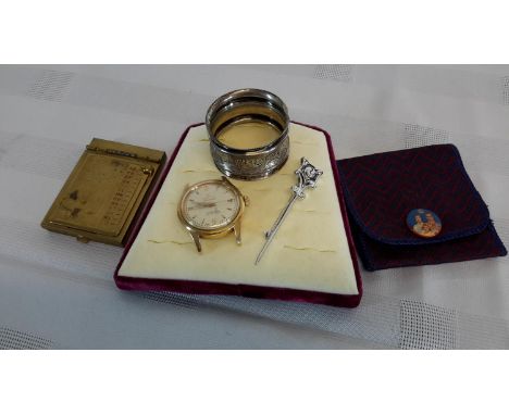 A Roamer 1950's Rotopower gents watch, silver napkin ring & 3 other items.