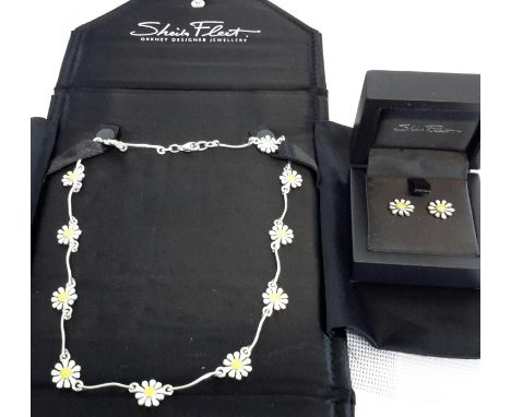 Sheila Fleet silver & enamel daisy chain necklace with matching earrings 