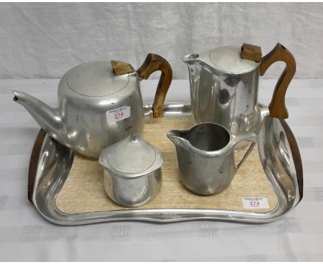 Picquot 4 piece tea service on matching tray