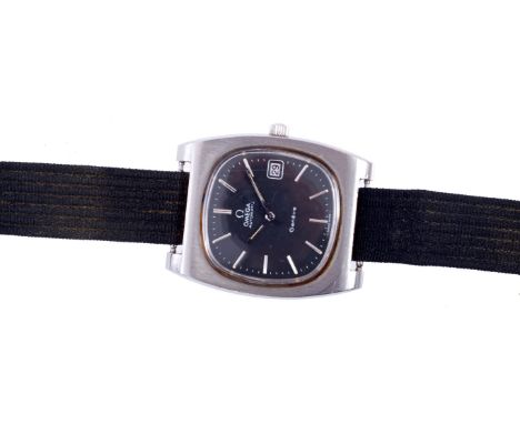 1980s gentlemen's Omega Geneve automatic wristwatch, the graphite cushion shaped dial with baton bar markers, date aperture a