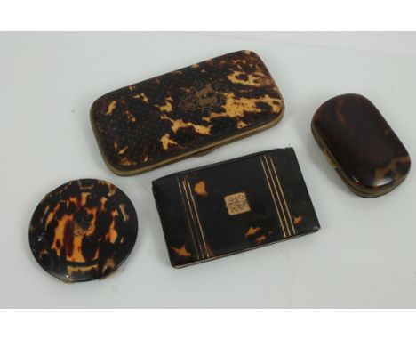 Victorian tortoiseshell and piqué work cigar case, similar notepad, purse and compact (4) CONDITION REPORT Cigar case - surfa