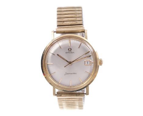 1950s gentlemen's Omega Seamaster wristwatch with circular brushed satin dial, centre sweep seconds and date aperture at thre