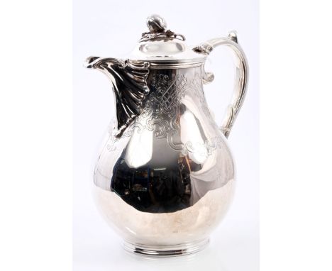 William IV silver coffee pot of baluster form, with chased and engraved lattice work and scroll decoration, engraved armorial