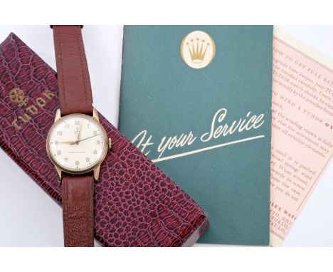 1950s gentlemen's gold (9ct) Tudor wristwatch, with 17 jewel Tudor movement, the circular dial with applied arabic numerals a