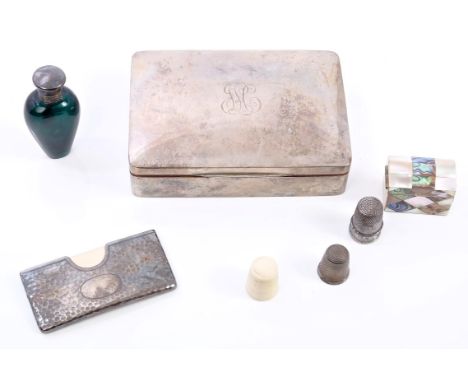 Selection of miscellaneous silver and other items, including a Victorian silver card case (Birmingham 1895), a George V silve