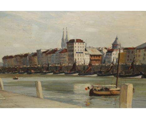 Fid (Frederick Bertrand) Harnack (1897 - 1983), oil on board - Ostend Harbour, signed, inscribed verso, framed, 49cm x 62.5cm
