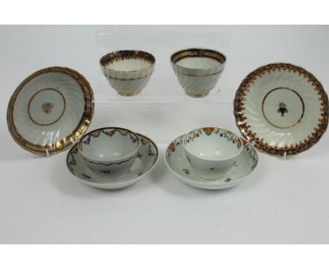 Four early 19th century Keeling tea bowls and saucers with gilt and floral spray decoration