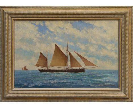 Hugh Boycott Brown (1909 - 1990), oil on canvas - 'Our Laddie' - Lowestoft Trawler at Sea, signed, inscribed as titled to str