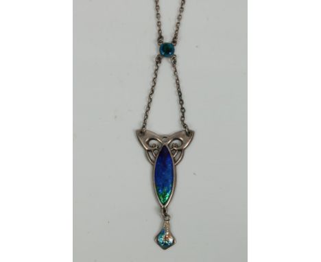 Edwardian Art Nouveau Charles Horner silver and enamel pendant necklace (Chester 1908)