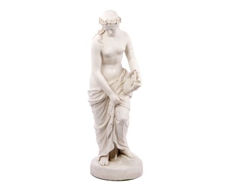 Victorian Copeland Parian figure of Sappho - modelled by W. Theed as a scantily clad Grecian beauty posed with a turtle-back 