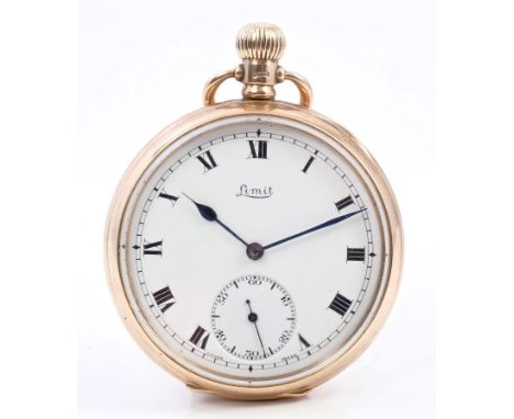 Gentlemen's gold (9ct) open-face pocket watch by Limit with twenty-one jewel button-wind movement in Dennison gold (9ct) case