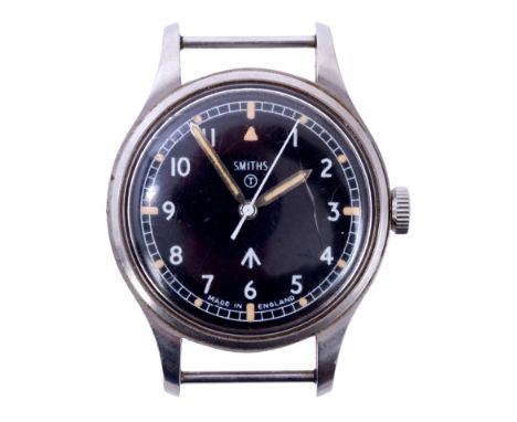 Smiths military wristwatch, with circular matte black dial with centre sweep seconds, white arabic numerals, luminescent hour