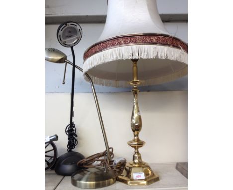 A BRASS TABLE LAMP AND 2 ANGLE LAMPS. J5